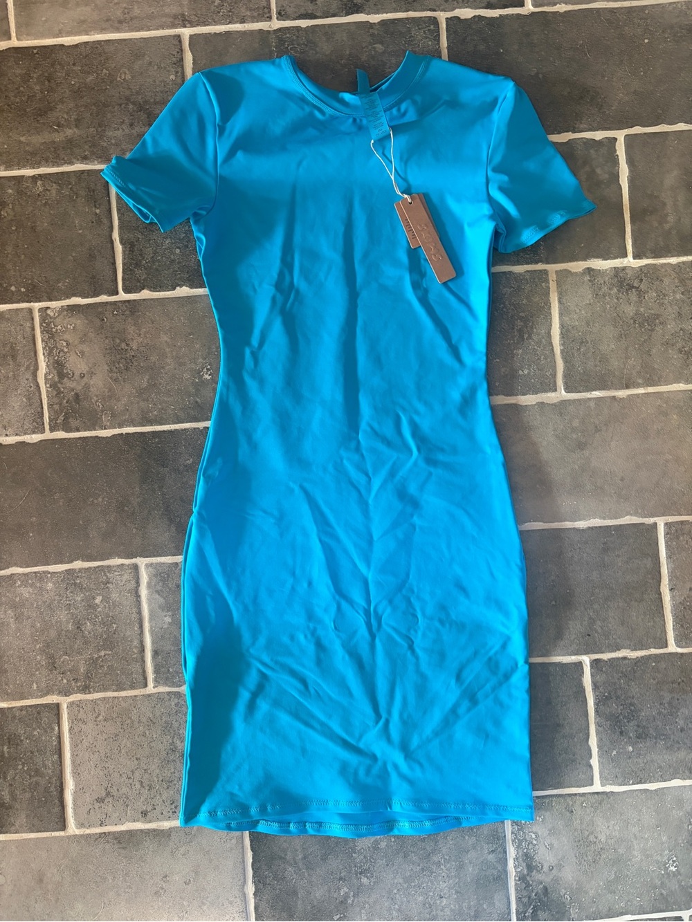 Skims New Women’s Kim K Short Sleeve swim dress - DRS-2793 XXS  Turquoise